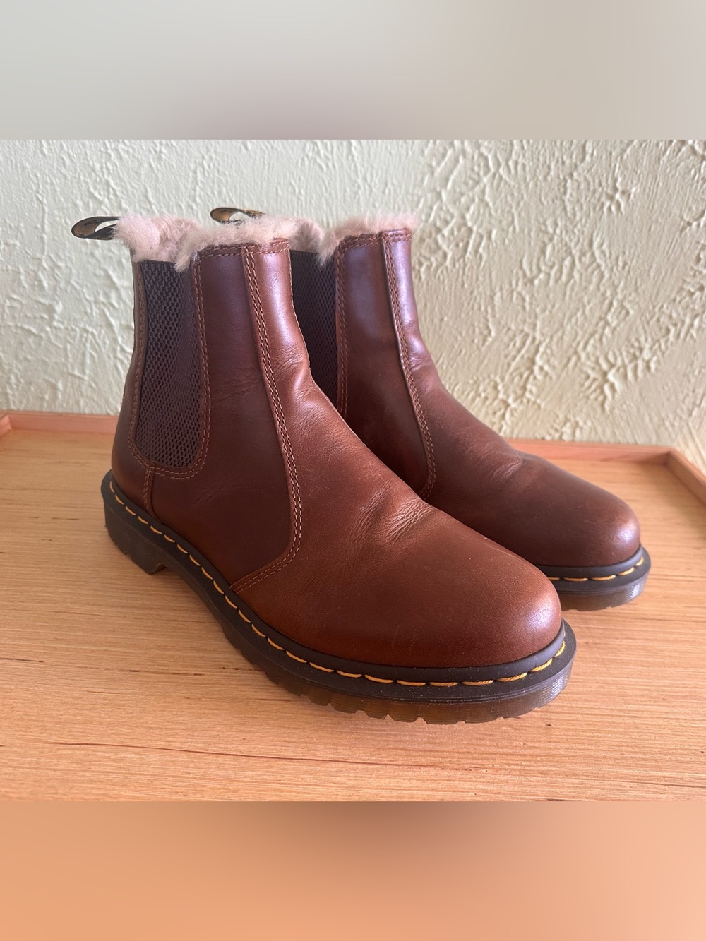 Dr. Martens Brown Leather Chelsea Boots with Shearling Collar size 10